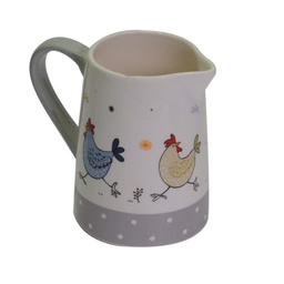[S-V5857090000] Lattiera in ceramica bianca con galline, 17x9x16 cm