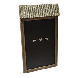[S-V4608620000] Lavagna rettangolare in legno e metallo con tetto e 3 calamite animali - 45x78x7,5 cm