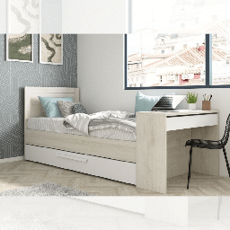 [S-FZ98428] Letto 1950 con scrivania integrata e letto estraibile bianco vintage e bianco