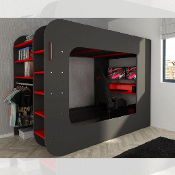 [S-FZ98453] Letto a soppalco 5000 con postazione gamer antracite rosso
