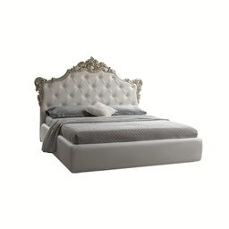 [S-FZ85587] Letto barocco matrimoniale con contenitore in ecopelle SAVOIA Bianco Argento 194x209x h 140 cm