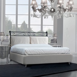 [S-AL331999] Letto in ferro matrimoniale con giroletto in ecopelle Bianco LEONARDO 170x218x h118 cm
