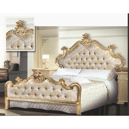 [S-A110PWP] Letto  matrimoniale con  testiera e pediera barocco in tessuto damascato 172x212xh.165 cm