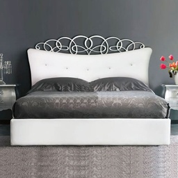 [S-F234WP] Letto matrimoniale contenitore con testiera imbottita in ecopelle  180x200xh.155 cm