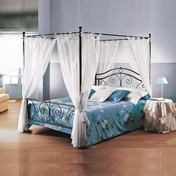 [S-A104WP] Letto matrimoniale in ferro con baldacchino nero