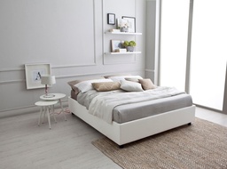 [S-RE/198/BI] Letto singolo con struttura in legno e similpelle, bianco, 168x205x26 cm