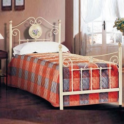 [S-A64WP] Letto singolo in ferro battuto lavorato colore avorio 90x202xH.110 cm