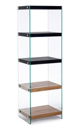 [S-B0734005] Libreria 5P Line Wood Nero - Mensole in Mdf Rivestite in Carta Melaminica Effetto Legno - Fianchi in Vetro Temperato Spessore 12mm - Da Assemblare - 40a x 30b x 131h