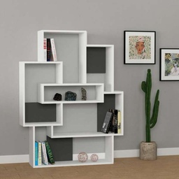 [S-FZ96877] Libreria Barce bianco antracite 101x22x132h