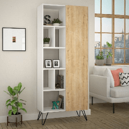 [S-FZ96930] Libreria Jedda bianca con anta rovere 80,6x191