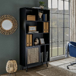 [S-FZ99084] Libreria Vienna20A nera con frontali effetto vimini