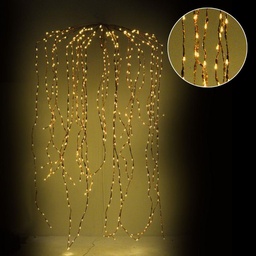 [S-V6057400000] Luce Cascata con 648 LED Fissi + 81 Flash Caldi - Filo Rame 70xh220x6