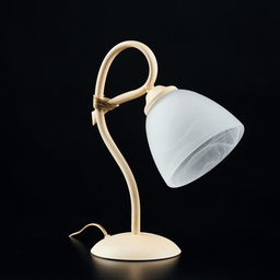 [S-BL217-LT-AV] Lumetto comodino ferro Avorio decape paralume vetro Alabastro Bianco 23x h31 cm
