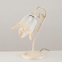 [S-BL211-LT-AV] Lumetto in ferro Avorio Oro una luce paralume in vetro Bianco Ambra 23x h30 cm