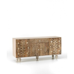 [S-ET/077] Madia con 4 ante, 1 cassetto e 5 ripiani interni in legno di mango marrone - 47x160x75 cm