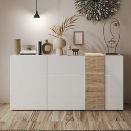 [98864] Madia con 3 ante bianco lucido rovere Kadiz L.181 x H.86 x P.44 cm