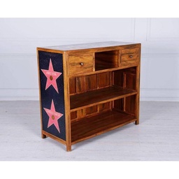 [S-WEAL014] Madia in legno di mango marrone con 2 cassetti e ripiani a vista, 50x120x75 cm