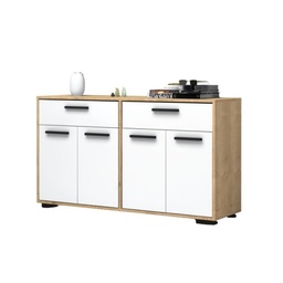 [95209] Madia multiuso quattro ante due cassetti Bianco Rovere TRUVA 140x40x h78 cm