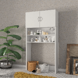[S-FZ98981] Mobile Coprilavatrice con ante e ripiani bianco