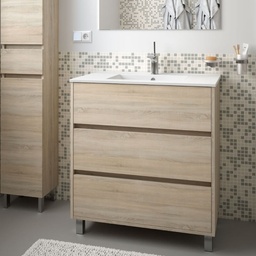 [100247] Mobile bagno Elmas80 rovere caledonia con lavabo 3 cassetti 81x45x86h