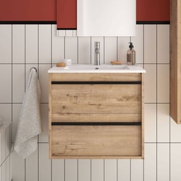 [S-FZ100242] Mobile bagno sospeso Ador60 rovere ostippo con lavabo 2 cassetti 60x45x54h