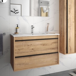 [100243] Mobile bagno sospeso Ador80 rovere ostippo con lavabo 2 cassetti 80x45x54h
