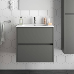 [100251] Mobile bagno sospeso Claros70 grigio opaco con lavabo 2 cassetti 70x45x56h