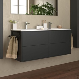 [100270] Mobile bagno sospeso Mango120 nero opaco con doppio lavabo 4 cassetti 120x45x54h