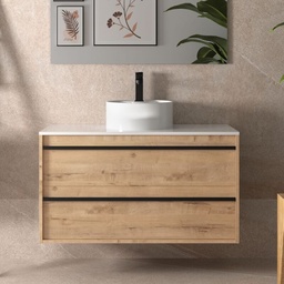 [100278] Mobile bagno sospeso Nuar100 rovere ostippo lavabo appoggio 2 cassetti 100x45x54h