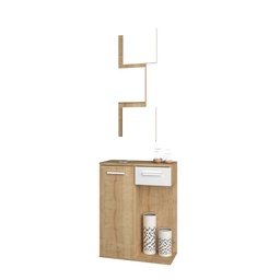 [S-FZ91157] Mobile da ingresso con specchio 1 anta 1 cassetto rovere bianco 60x35xh.186 cm