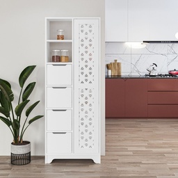 [99532] Mobile multiuso Yada maxi bianco con anta decorata 4 cassetti e 2 nicchie