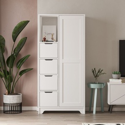 [99531] Mobile multiuso Yada midi bianco con 1 anta, 4 cassetti H 164.5 x L 77 x P 29.6 cm