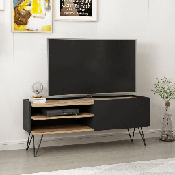 [S-FZ99565] Mobile porta TV Aral nero e noce con anta a ribalta