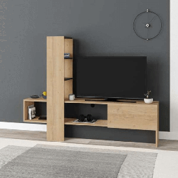 [S-FZ98219] Mobile porta TV Troya rovere antracite con anta a ribalta
