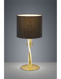 [S-TRIO575310379] Lampada da tavolo con paralume nero e asta elicoidale illuminata led foglia oro h.62cm