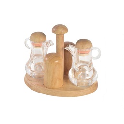 [S-V5849180000] Oliera Acetiera Saliera Pepiera Legno-Vetro 19.5x14.5x15.5 cm