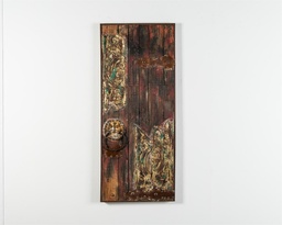 [S-QU/263] Pittura ad olio su legno e tela multicolor, dimensioni 3.5x50x120 cm