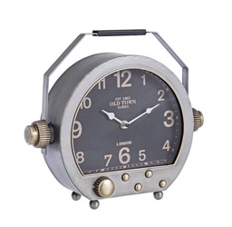 [S-B0182303] Orologio da Tavolo Charles Radius 051-1 - Struttura in Acciaio e Vetro - Quadrante in MDF e Carta - Funziona a Batteria - Misure 34x10x29.5h