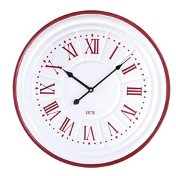 [S-V1868320000] Orologio in legno e metallo bianco e rosso, ø50x4,5 cm