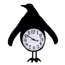 [S-V1869780000] Orologio in legno a forma di pinguino con pendolo nero 38x37x6 cm