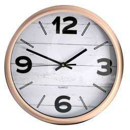 [S-V1871490000] Orologio da parete in plastica bianco e ocra, diametro 30,5 cm