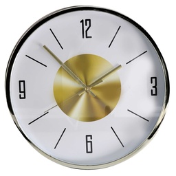 [S-V1871500000] Orologio tondo in plastica bianco e oro, diametro 30,5 cm
