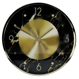 [S-V1871510000] Orologio in Plastica Effetto Marmo Oro e Nero Tondo Ø30,5 cm