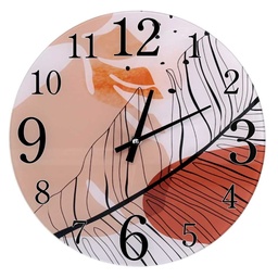 [S-V1871340000] Orologio vetro foglie beige tondo ø30x4 cm - Eleganza e stile per la tua casa
