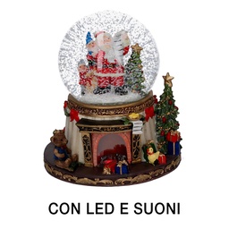 [S-V6159690000] Palla di Vetro LED Resina Babbo Natale con Musica 16.5x16.5x20 cm