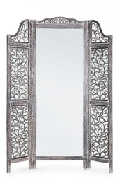 [S-B0721449] Paravento 3 Ante Ajala Grigio Antico con Specchio