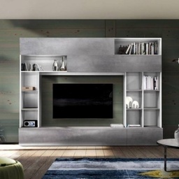 [S-FZ86539] Parete attrezzata Boran bianco beton