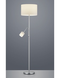 [S-TRIO403900201] Piantana Nichel con Paralume Tessuto Bianco e Spot Lettura