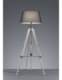 [S-TRIOR40991011] Piantana Moderna Treppiede Legno Tessuto Grigio H143 cm