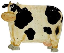 [S-V9158200000] Piatto in ceramica con motivo mucca, dimensioni 35x29x3 cm